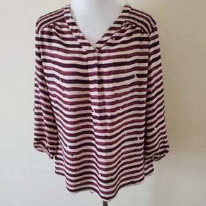 Daisy Fuentes Satin Striped V Neck Blouse Top Shirt